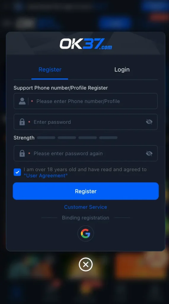 ok37 Game registeration